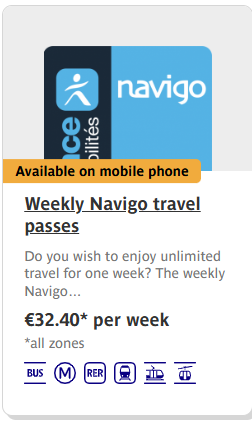 Paris visite - weekly navigo travel passes