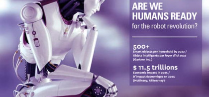 Citation à côté d'un robot s'interrogeant sur "L’humanité est-elle prête pour la révolution robotique ?"